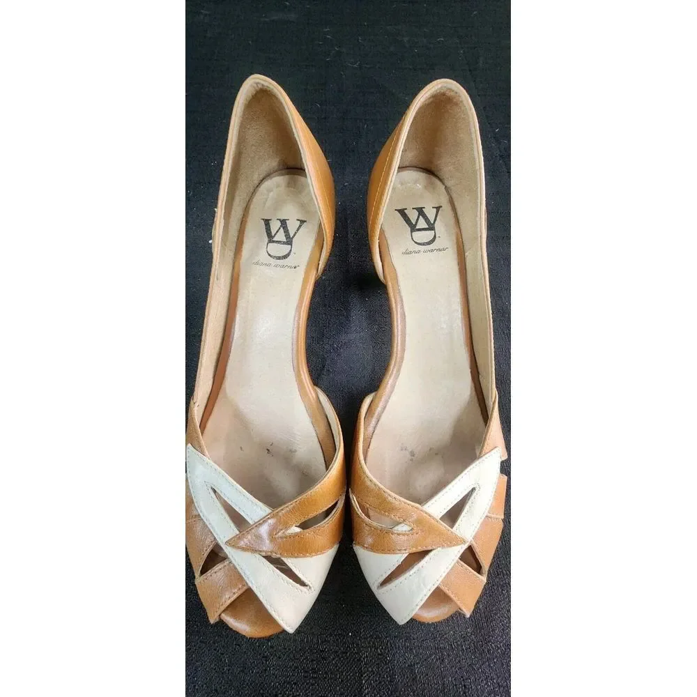 Diana Warner 38 US Size 7 Heel Ellie Heels Tan Brown Leather‎ Slip On Pump